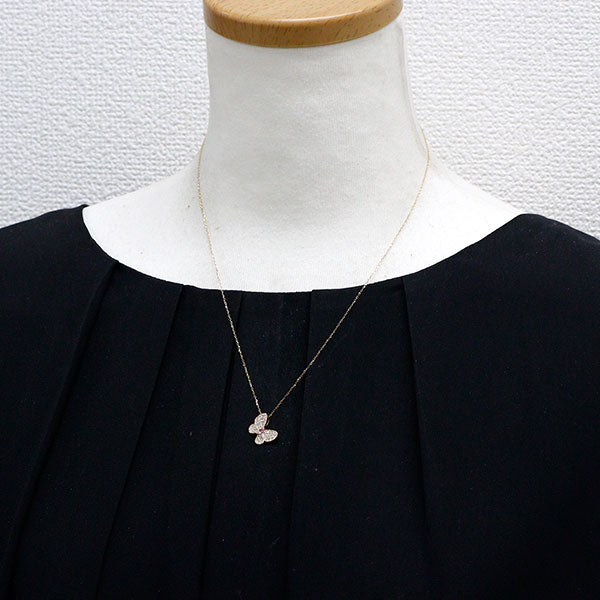 K18YG ピンクサファイア ダイヤモンド ペンダントネックレス 0.08ct D0.27ct 蝶