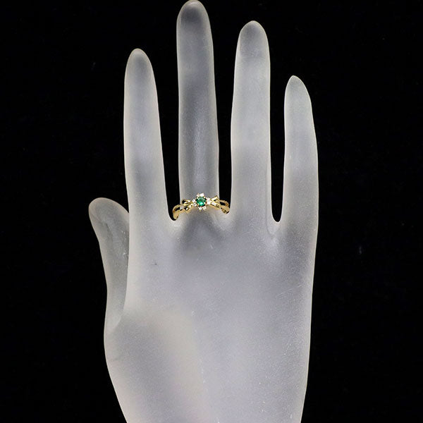 K18YG エメラルド ダイヤモンド リング D0.06ct
