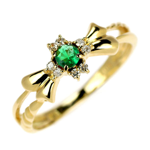 K18YG エメラルド ダイヤモンド リング D0.06ct