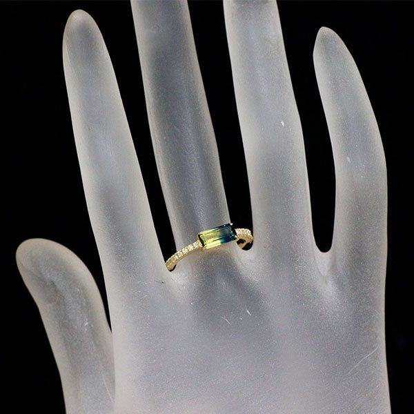 K18YG バイカラー サファイア ダイヤモンド リング 0.91ct D0.12ct