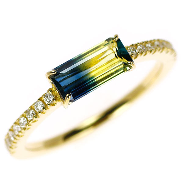 K18YG バイカラー サファイア ダイヤモンド リング 0.91ct D0.12ct