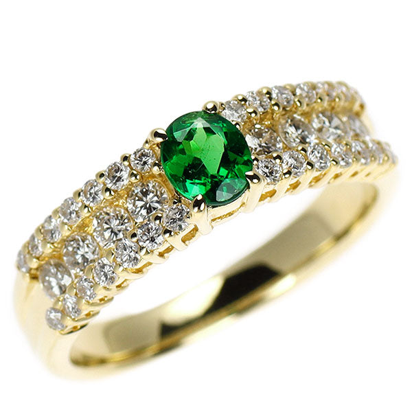 K18YG グリーンガーネット ダイヤモンド リング 0.38ct D0.60ct