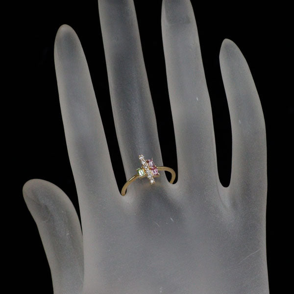 K18YG マルチカラー サファイア ダイヤモンド リング 0.31ct D0.12ct