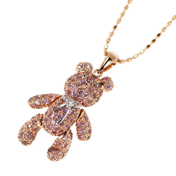 ブラックコーティング/ K18WG/PG ピンクサファイア ペンダントネックレス 1.39ct 熊