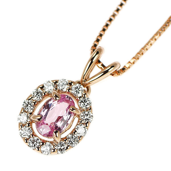 K18PG ピンクサファイア ダイヤモンド ペンダントネックレス 0.24ct D0.12ct