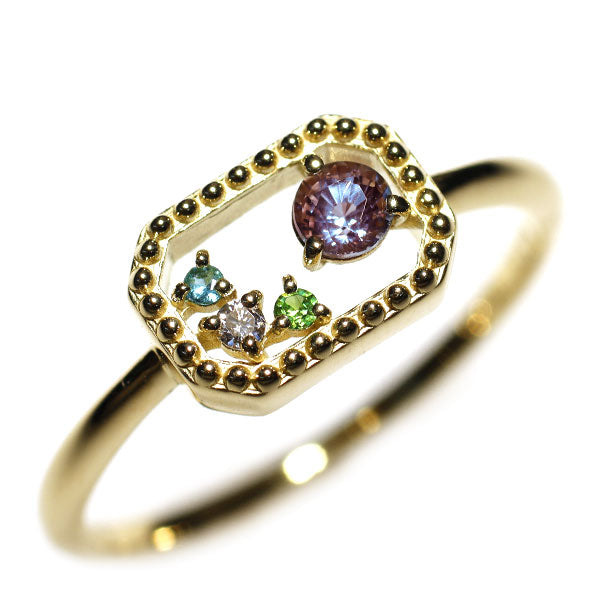 希少 K18YG アレキサンドライト パライバトルマリン デマントイドガーネット ダイヤモンド リング 0.13ct 0.03ct