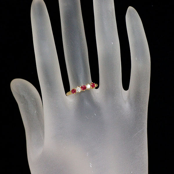 セイコー K18YG ルビー ダイヤモンド リング 0.31ct D0.16ct 一文字