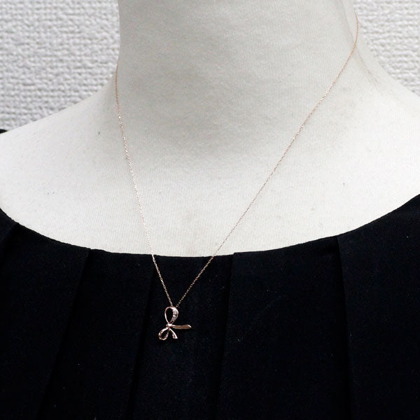 K10PG ダイヤモンド ペンダントネックレス 0.01ct リボン