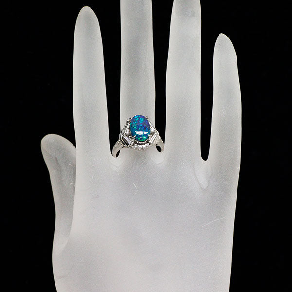 Pt900 ブラックオパール ダイヤモンド リング 1.70ct D0.61ct 陽刻ビンテージ