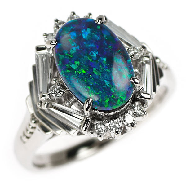 Pt900 ブラックオパール ダイヤモンド リング 1.70ct D0.61ct 陽刻ビンテージ