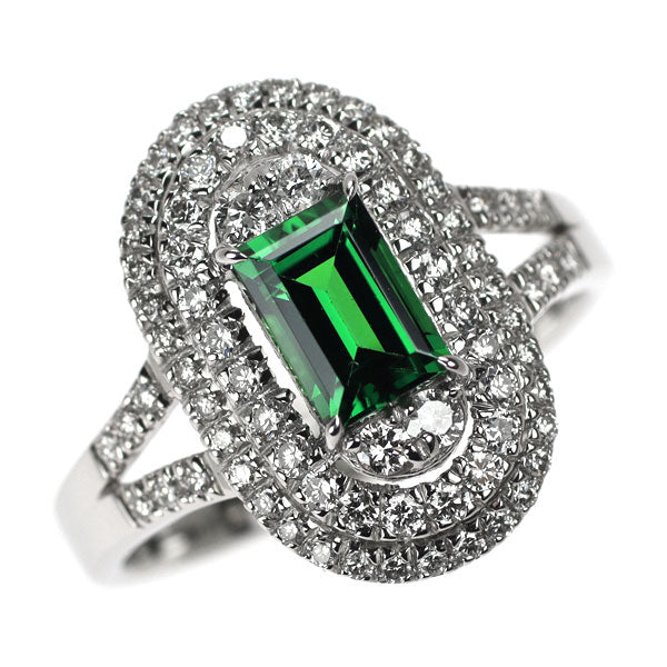 Pt900 グリーンガーネット ダイヤモンド リング 0.95ct D0.53ct