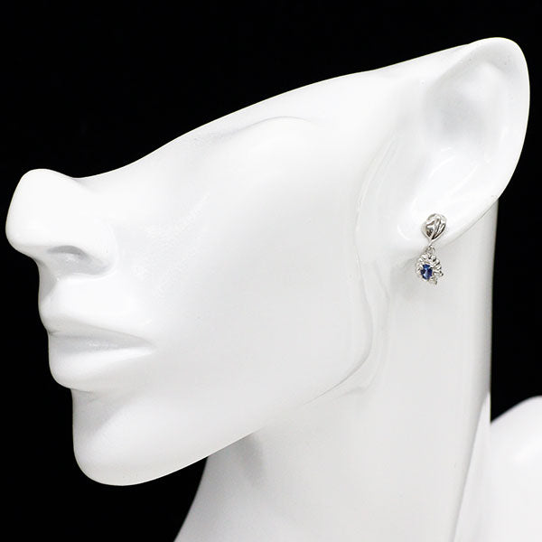 Pt850 サファイア ダイヤモンド ピアス 0.42ct D0.08ct