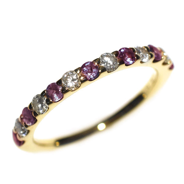 希少 K18YG アレキサンドライト ダイヤモンド リング 0.34ct D0.29ct ハーフエタニティ