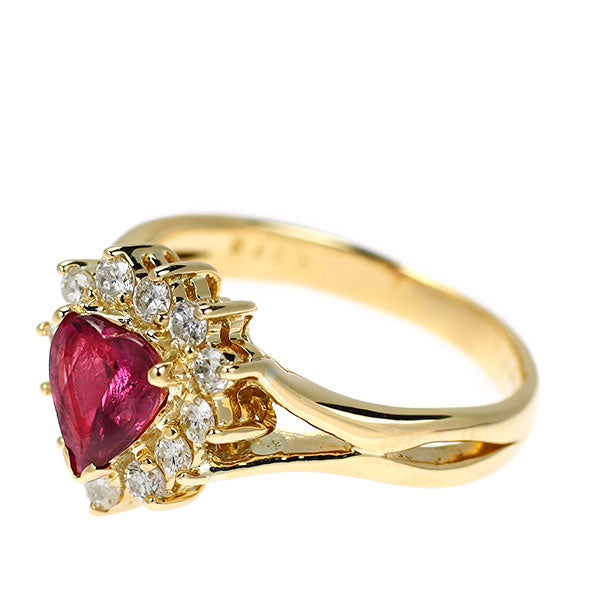 K18YG ハートシェイプ ルビー ダイヤモンド リング 0.78ct D0.38ct