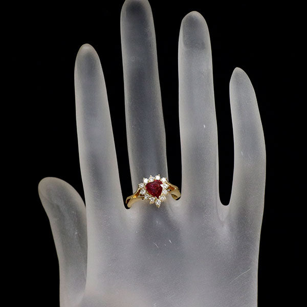 K18YG ハートシェイプ ルビー ダイヤモンド リング 0.78ct D0.38ct