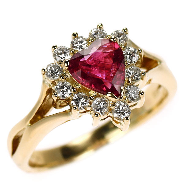 K18YG ハートシェイプ ルビー ダイヤモンド リング 0.78ct D0.38ct