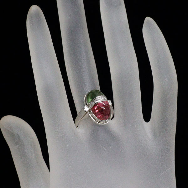 Pt900 グリーン/ピンク トルマリン ダイヤモンド リング 7.33ct D0.13ct