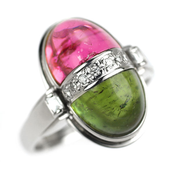 Pt900 グリーン/ピンク トルマリン ダイヤモンド リング 7.33ct D0.13ct
