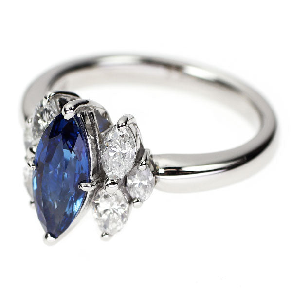 Pt900 マーキス サファイア ダイヤモンド リング 1.51ct D0.876ct