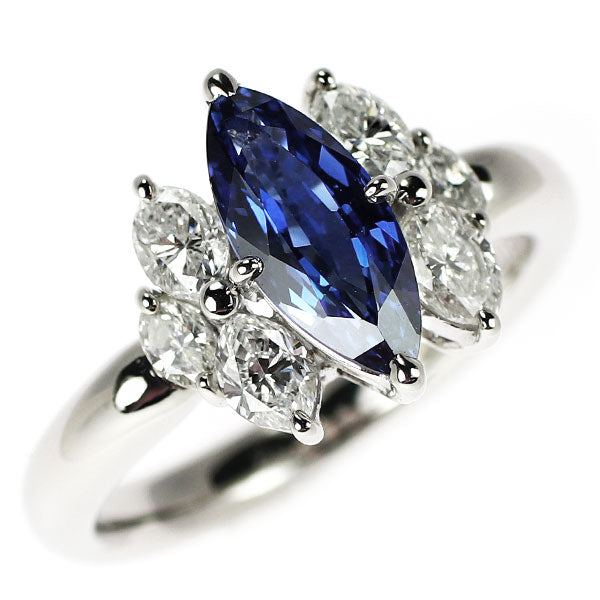 Pt900 マーキス サファイア ダイヤモンド リング 1.51ct D0.876ct