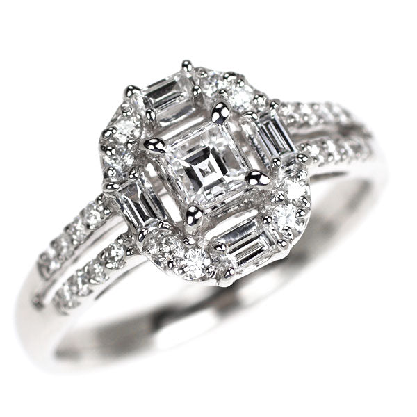 Pt900 スクエアカット ダイヤモンド リング 0.211ct D0.32ct