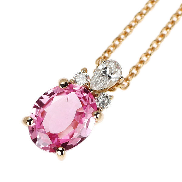 K18PG ピンクサファイア ダイヤモンド ペンダントネックレス 0.887ct D0.08ct