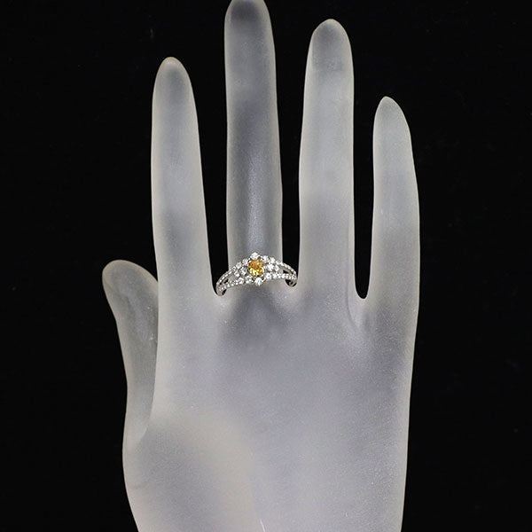 Pt900 天然オレンジイエロー ダイヤモンド リング 0.331ct FIOY VS1 D0.44ct