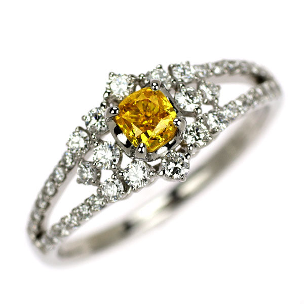 Pt900 天然オレンジイエロー ダイヤモンド リング 0.331ct FIOY VS1 D0.44ct