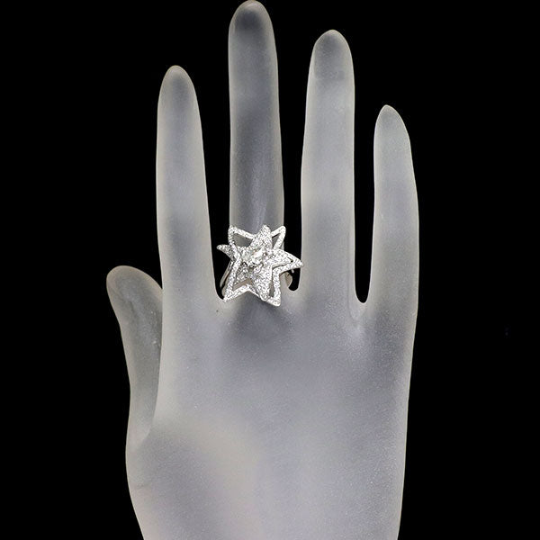 K18WG ペアシェイプ ダイヤモンド リング 0.446ct H SI1 D1.50ct スター 星