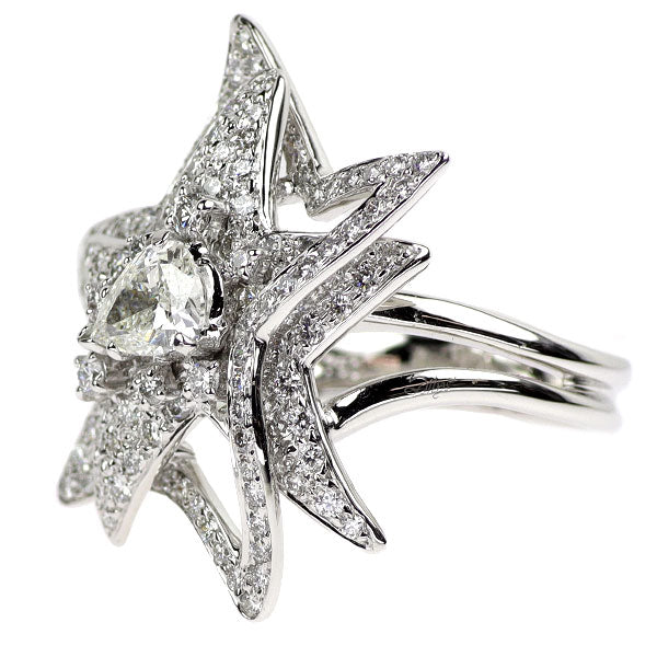 K18WG ペアシェイプ ダイヤモンド リング 0.446ct H SI1 D1.50ct スター 星