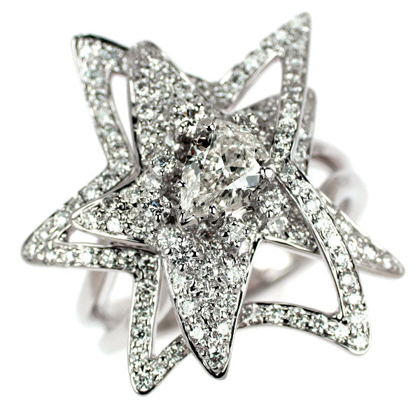 K18WG ペアシェイプ ダイヤモンド リング 0.446ct H SI1 D1.50ct スター 星