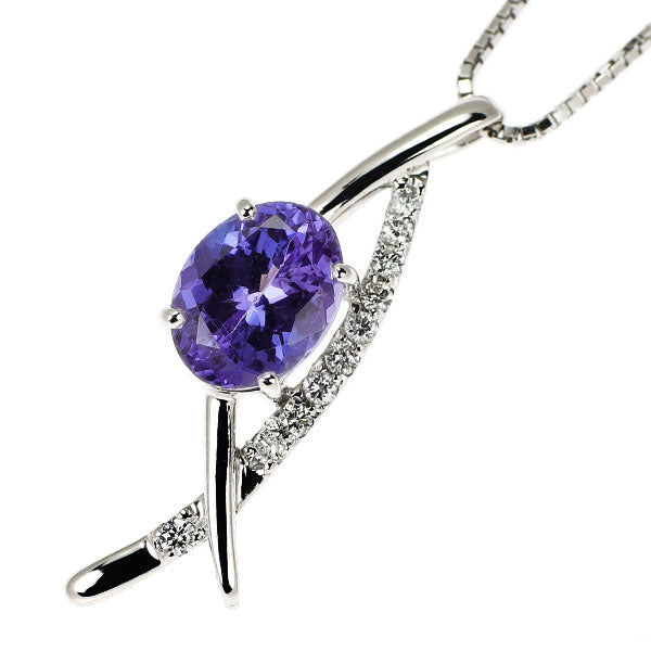 K18WG タンザナイト ダイヤモンド ペンダントネックレス 1.80ct D0.12ct