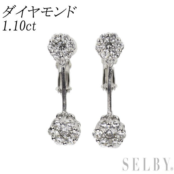 K14WG ダイヤモンド イヤリング 1.10ct フラワー