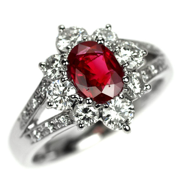 Pt900 ルビー ダイヤモンド リング 0.66ct D0.95ct