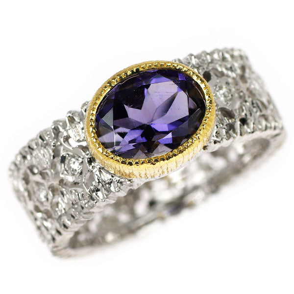 K18YG/WG アイオライト ダイヤモンド リング 1.48ct D0.06ct