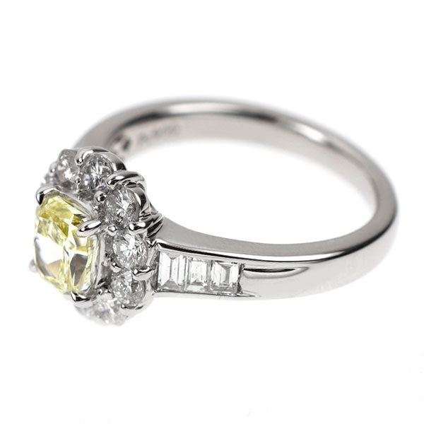 Pt900 クッションカット 天然イエロー ダイヤモンド リング 1.120ct FY SI2 D1.10ct