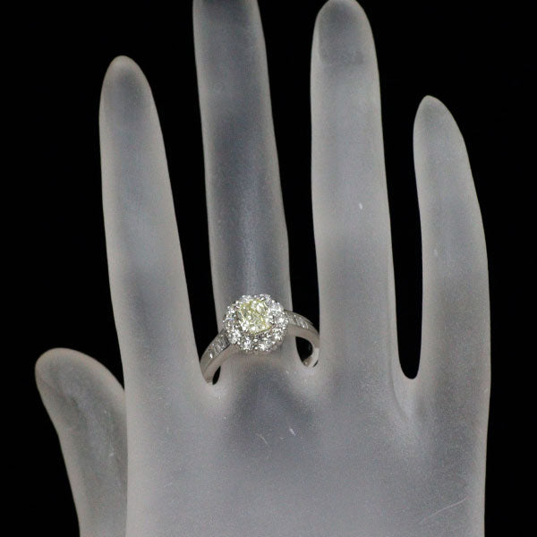 Pt900 クッションカット 天然イエロー ダイヤモンド リング 1.120ct FY SI2 D1.10ct