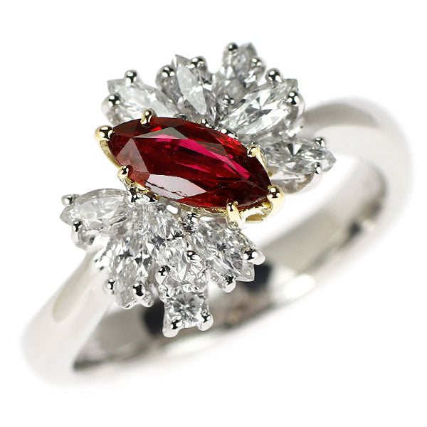 Pt900/K18YG ルビー ダイヤモンド リング 0.57ct D0.53ct 蝶 リボン