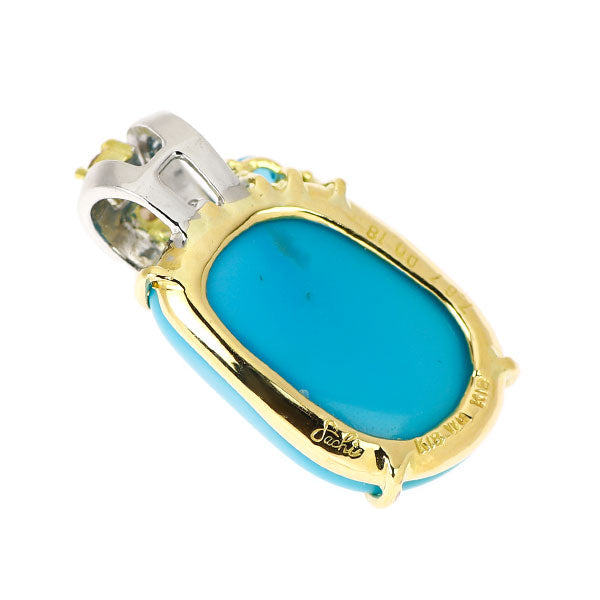 福原佐智 K18YG/WG トルコ石 ダイヤモンド カラーストーン ペンダントトップ 7.67ct D0.18ct