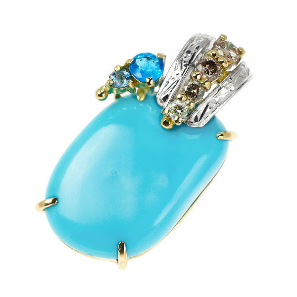福原佐智 K18YG/WG トルコ石 ダイヤモンド カラーストーン ペンダントトップ 7.67ct D0.18ct