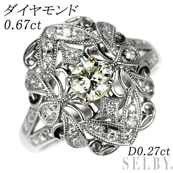 Pt900/ K18YG ダイヤモンド リング 0.67ct D0.27ct