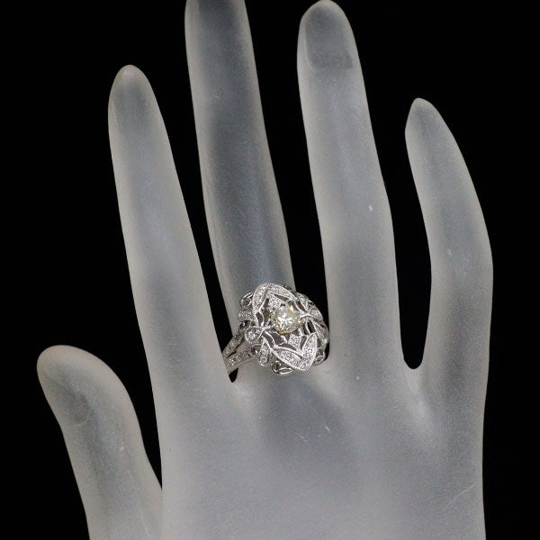 Pt900/ K18YG ダイヤモンド リング 0.67ct D0.27ct