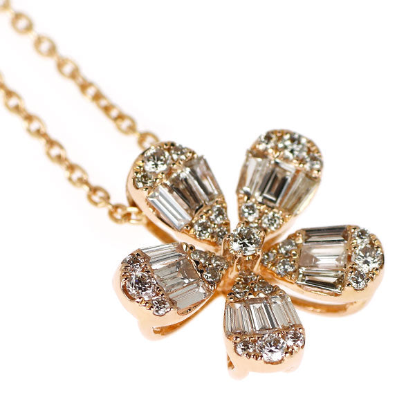 K18PG ダイヤモンド ペンダントネックレス 0.70ct フラワー