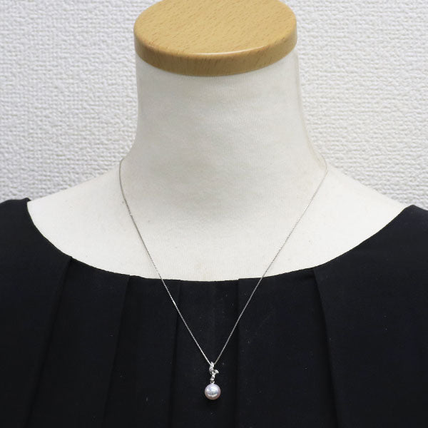 K18WG アコヤ真珠 ダイヤモンド ペンダントネックレス 径約8.1mm D0.02ct