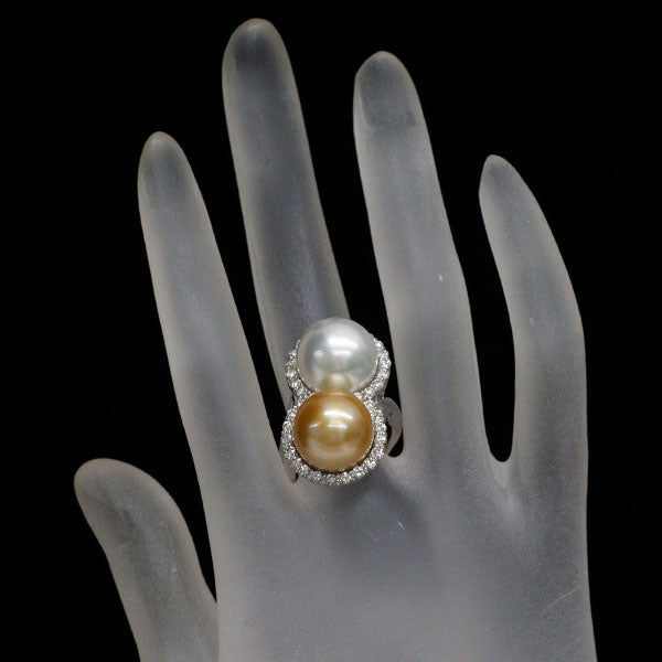 Pt900 ゴールデン/ホワイト 白蝶真珠 ダイヤモンド リング 径約12.7mm D1.14ct トワエモア