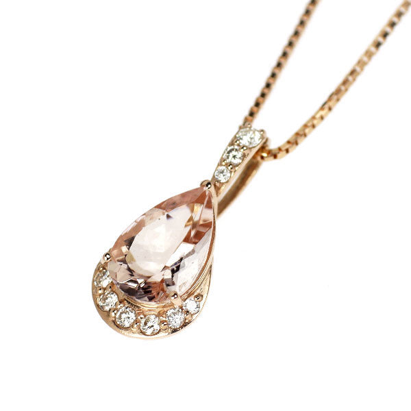 K18PG モルガナイト ダイヤモンド ペンダントネックレス 0.95ct