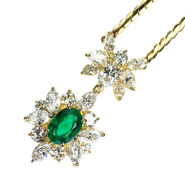 K18YG エメラルド ダイヤモンド ペンダントネックレス 0.87ct 2.23ct