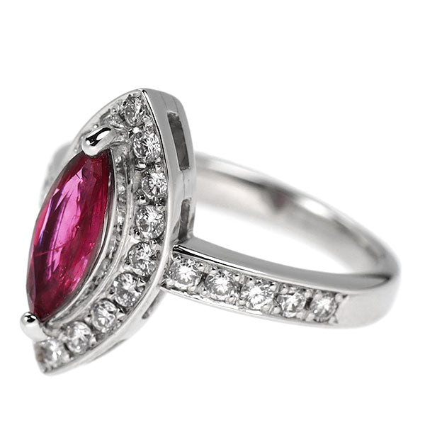 Pt900 マーキス ルビー ダイヤモンド リング 0.97ct D0.50ct