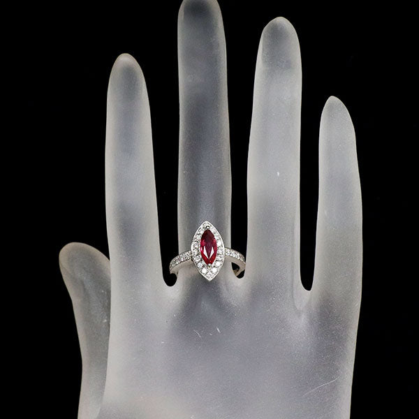 Pt900 マーキス ルビー ダイヤモンド リング 0.97ct D0.50ct