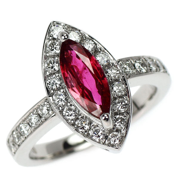 Pt900 マーキス ルビー ダイヤモンド リング 0.97ct D0.50ct